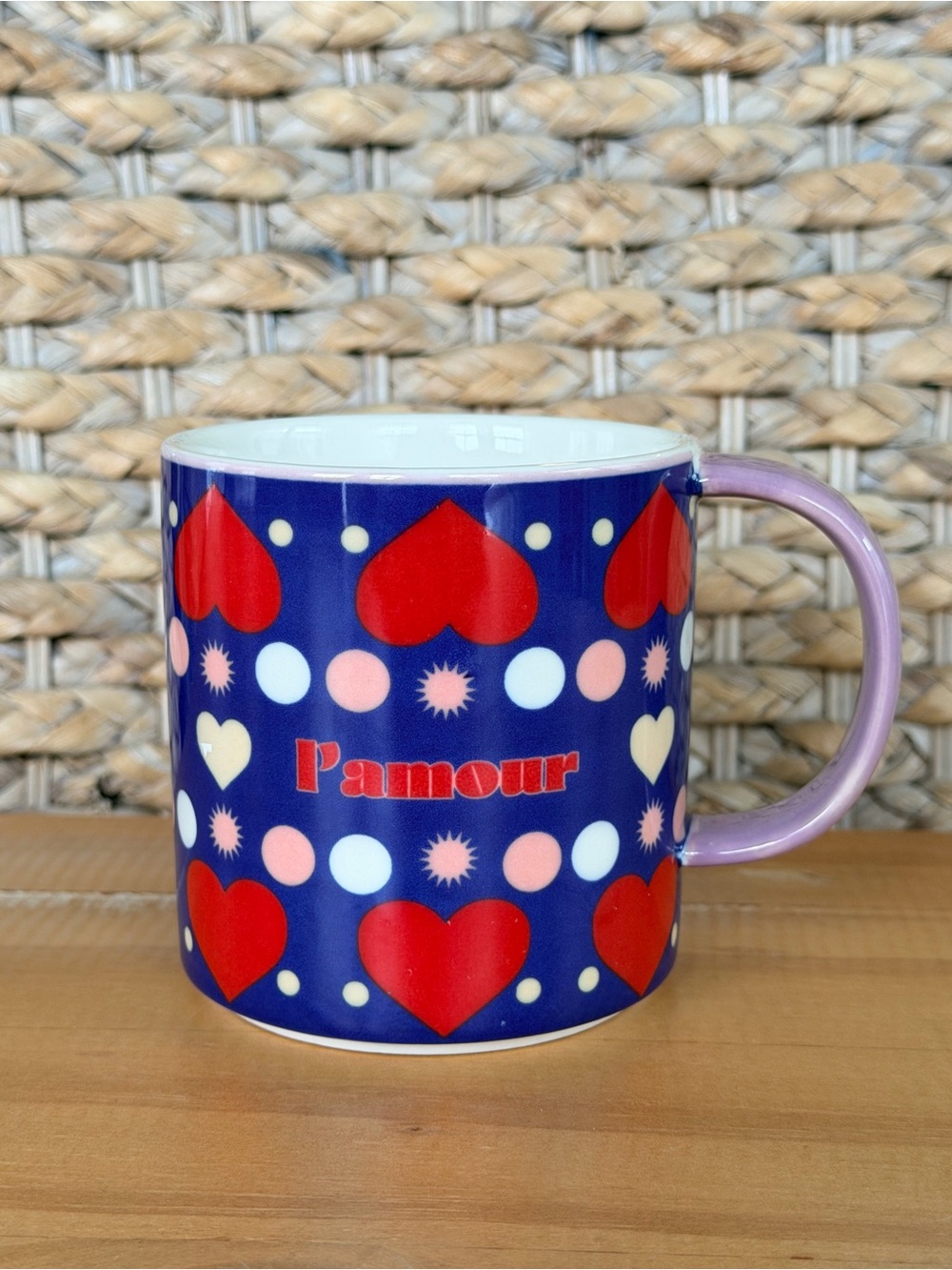 ANTHROPOLOGIE Coffee Tea Mug MUG “L'AMOUR” French, Hearts, Whimsical, Love